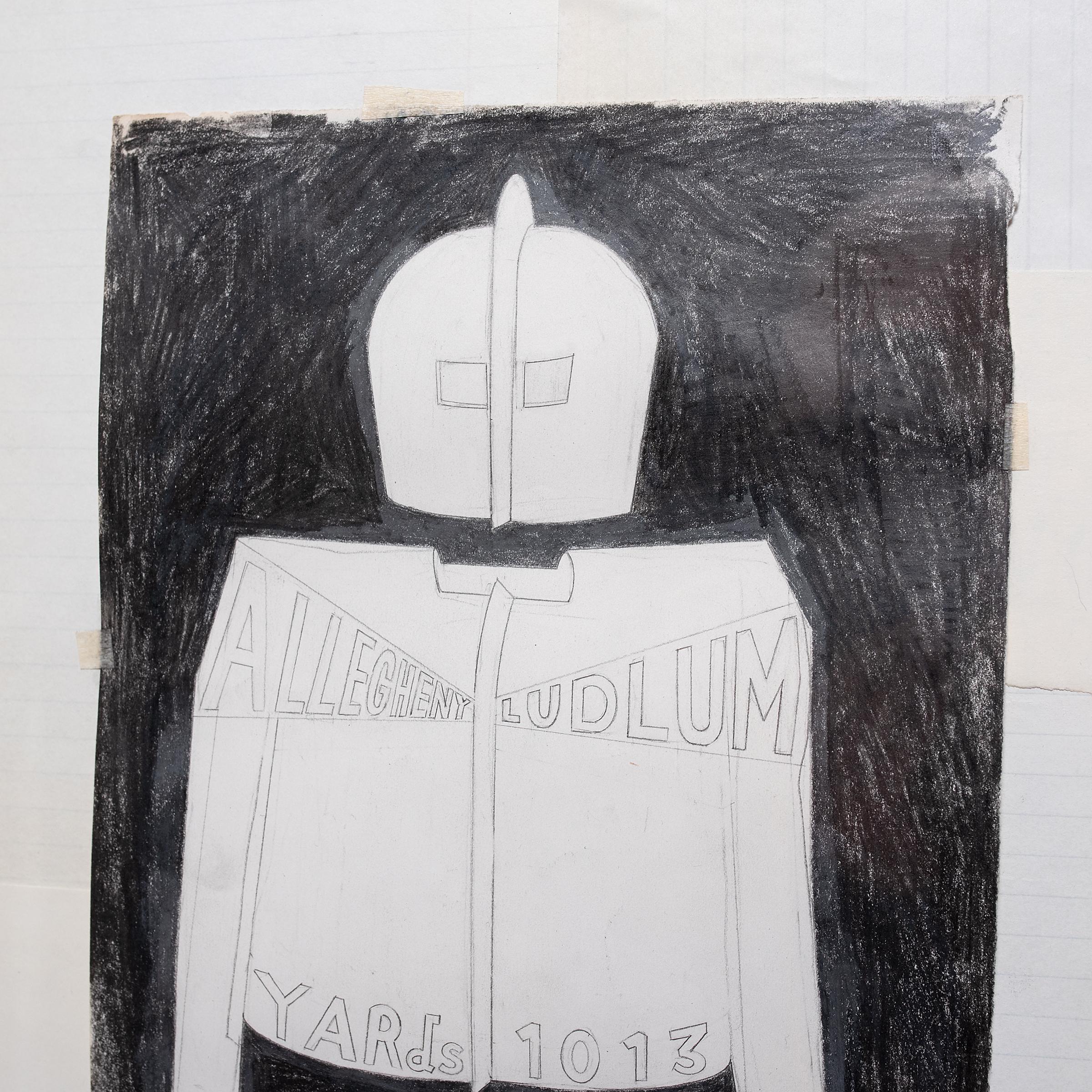 „„Zeichnung für Allegheny + Ludlum Helm & Jacke“, Graphit auf Papier, 2020 (Art brut), Art, von Patrick Fitzgerald