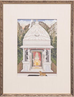Antique "Temple with Tiger," Ink on Paper, 1850