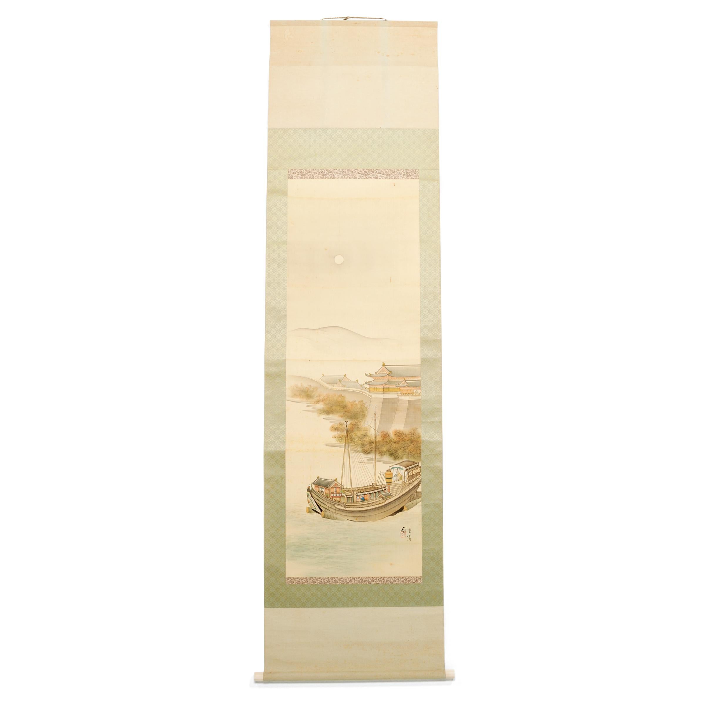Japanese Riverside Landscape Scroll, c. 1900 - Art by Unknown