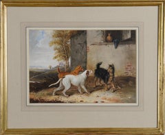 Three dogs with a bone - 19th century painting by Newton Smith Limbird Fielding
