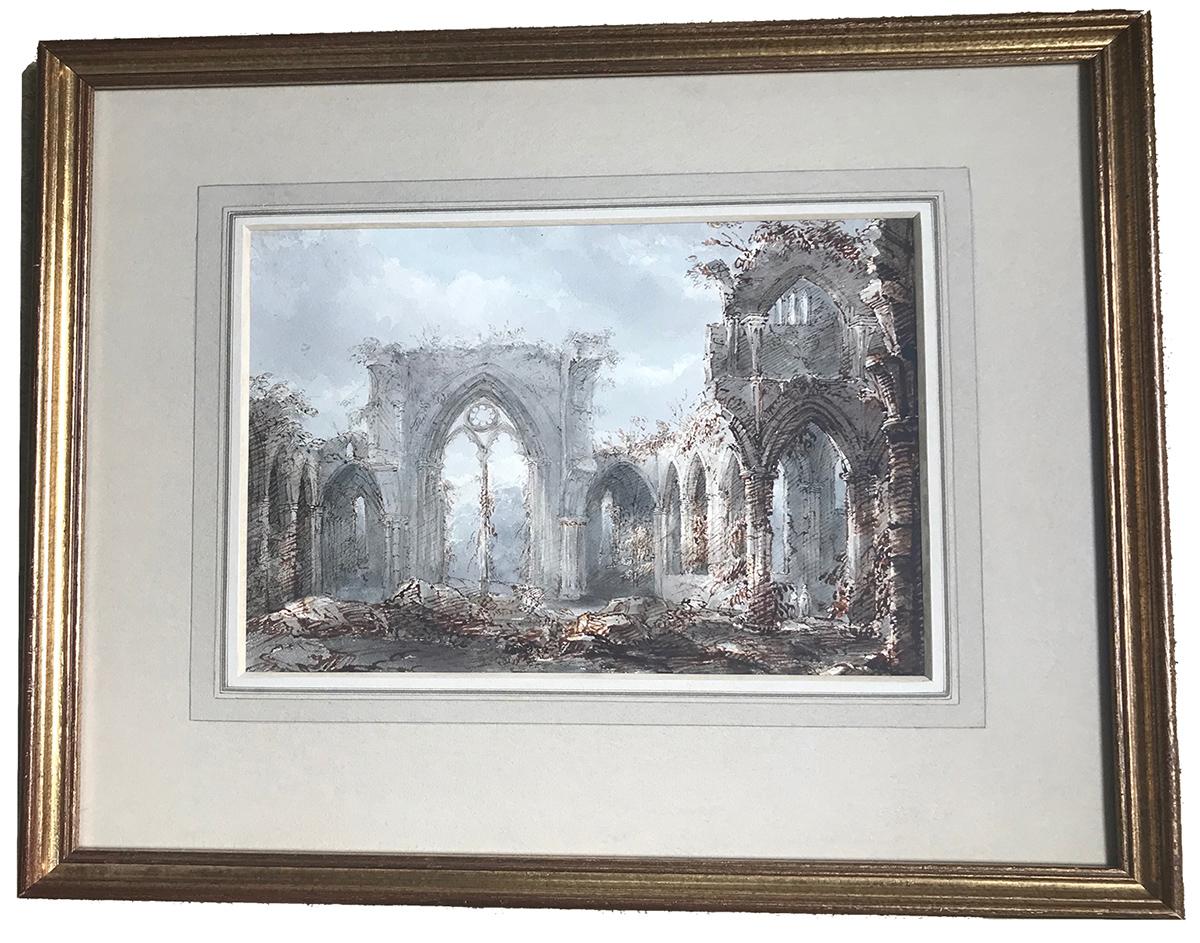 Netley Abbey, Hampshire - 19th century pen and wash drawing by Miss Selby For Sale 2