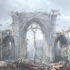 Netley Abbey, Hampshire - 19th century pen and wash drawing by Miss Selby