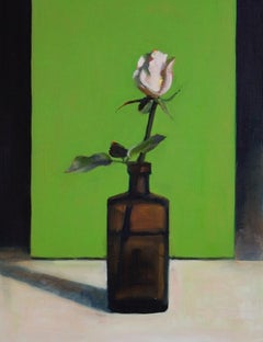 White Rose and Green Box - still life oil painting by Patrice Lombardi