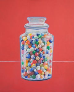 Jar of Marbles - contemporary still life oil painting by Patrice Lombardi