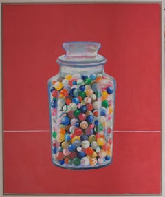 Jar of Marbles - contemporary still life oil painting by Patrice Lombardi