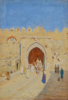 Antique The Damascus Gate, Jerusalem - landscape watercolour by Stanley Inchbold