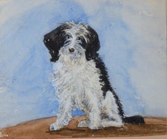 A Black and White Dog - 19th century watercolour painting by Lady Emily Dundas