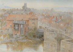 Antique Ludlow from Ludgate Bridge- 20th Century, Landscape Watercolour by Harry Goodwin