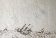 Antique Shipping in high seas - 19th century marine, follower of Willem Van de Velde