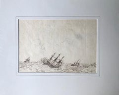 Shipping in high seas - 19th century marine, follower of Willem Van de Velde