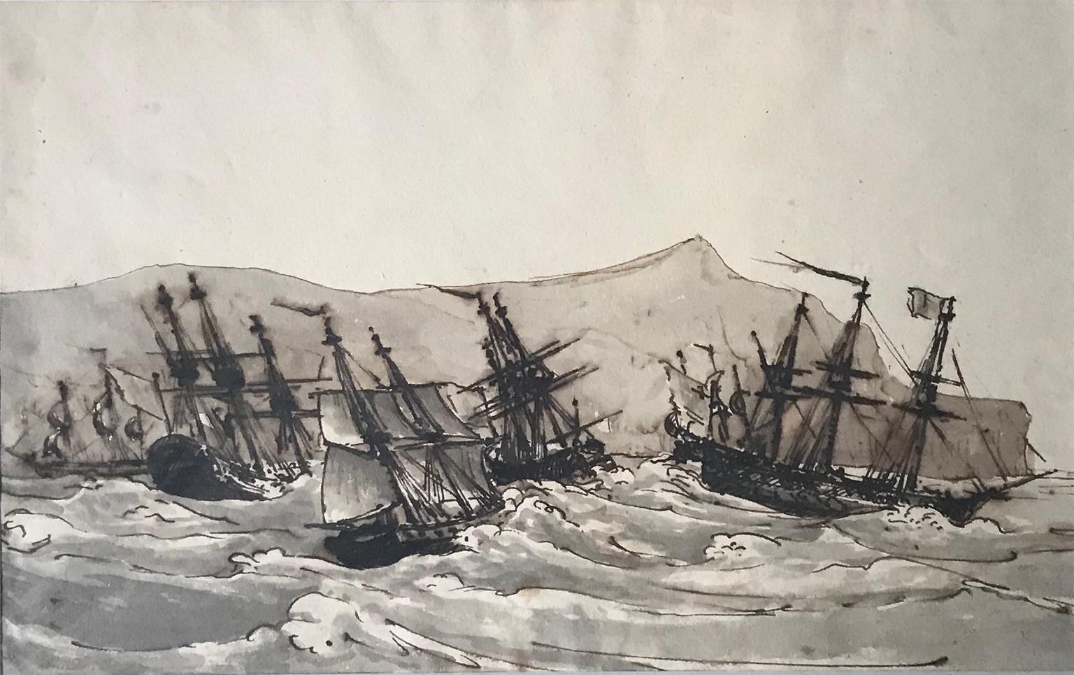 Unknown Landscape Art - Shipping off the coast - 19th century marine, follower of Willem Van de Velde