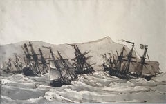 Shipping off the coast - 19th century marine, follower of Willem Van de Velde