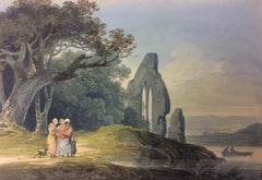 Rustics by a Ruined Church - 19th century landscape painting by William Payne