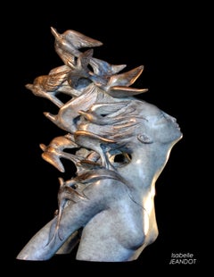"Samadhi", scultura in bronzo con nudo figurativo e simbolismo del risveglio dello spirito degli uccelli
