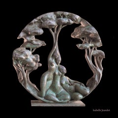 "Gynaeceum" , Three Nude Embracing Women With Trees Circular Bronze Sculpture