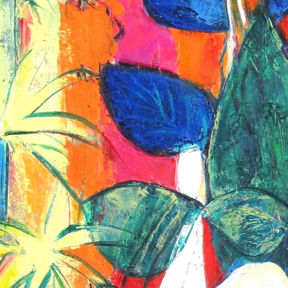 « Nina », peinture à l'huile représentant un bouquet coloré et un palmier en vente 6