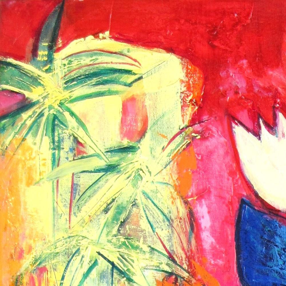 « Nina », peinture à l'huile représentant un bouquet coloré et un palmier en vente 7