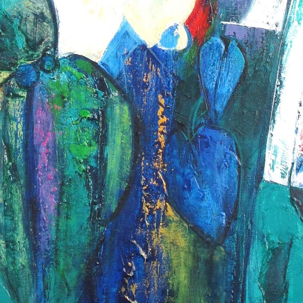 « Nina », peinture à l'huile représentant un bouquet coloré et un palmier en vente 4
