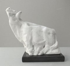 Bellowing Bull, White Carrara Marble Stone Figurative Sculpture