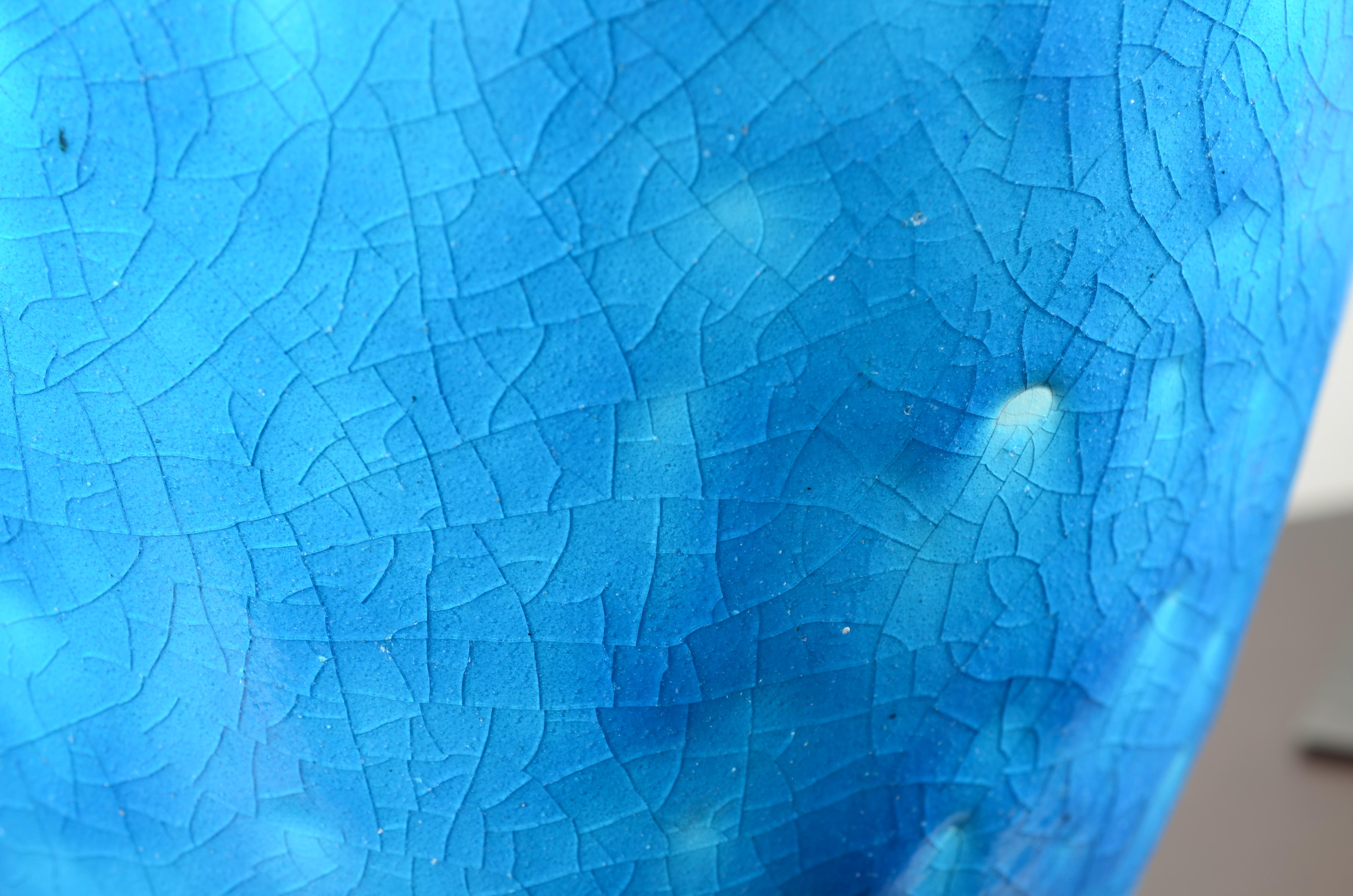 Raoul Lachenal Large Crackle Glaze Egyptian Blue French Baluster Ceramic Vase For Sale 7