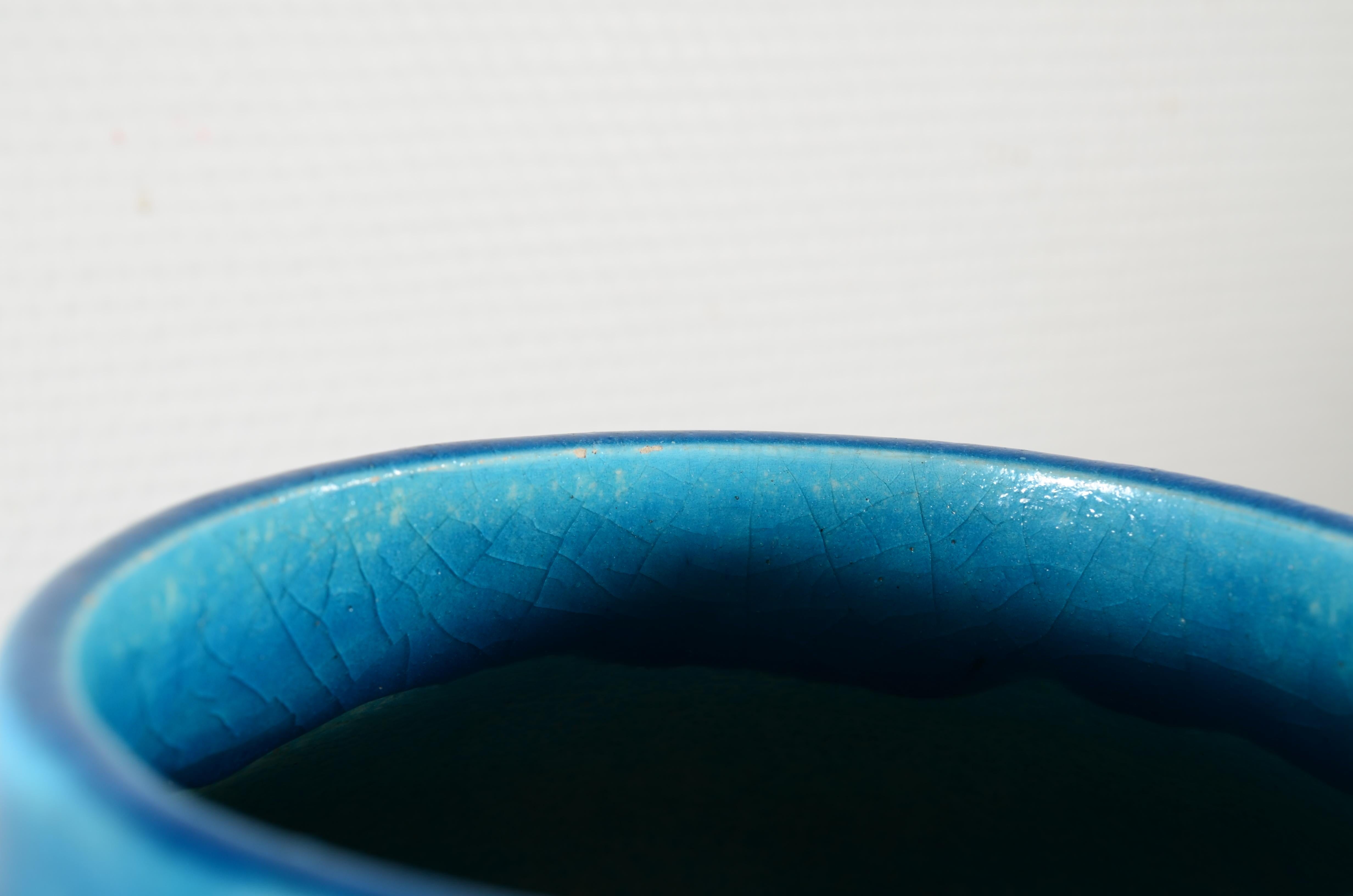 Raoul Lachenal Large Crackle Glaze Egyptian Blue French Baluster Ceramic Vase For Sale 9