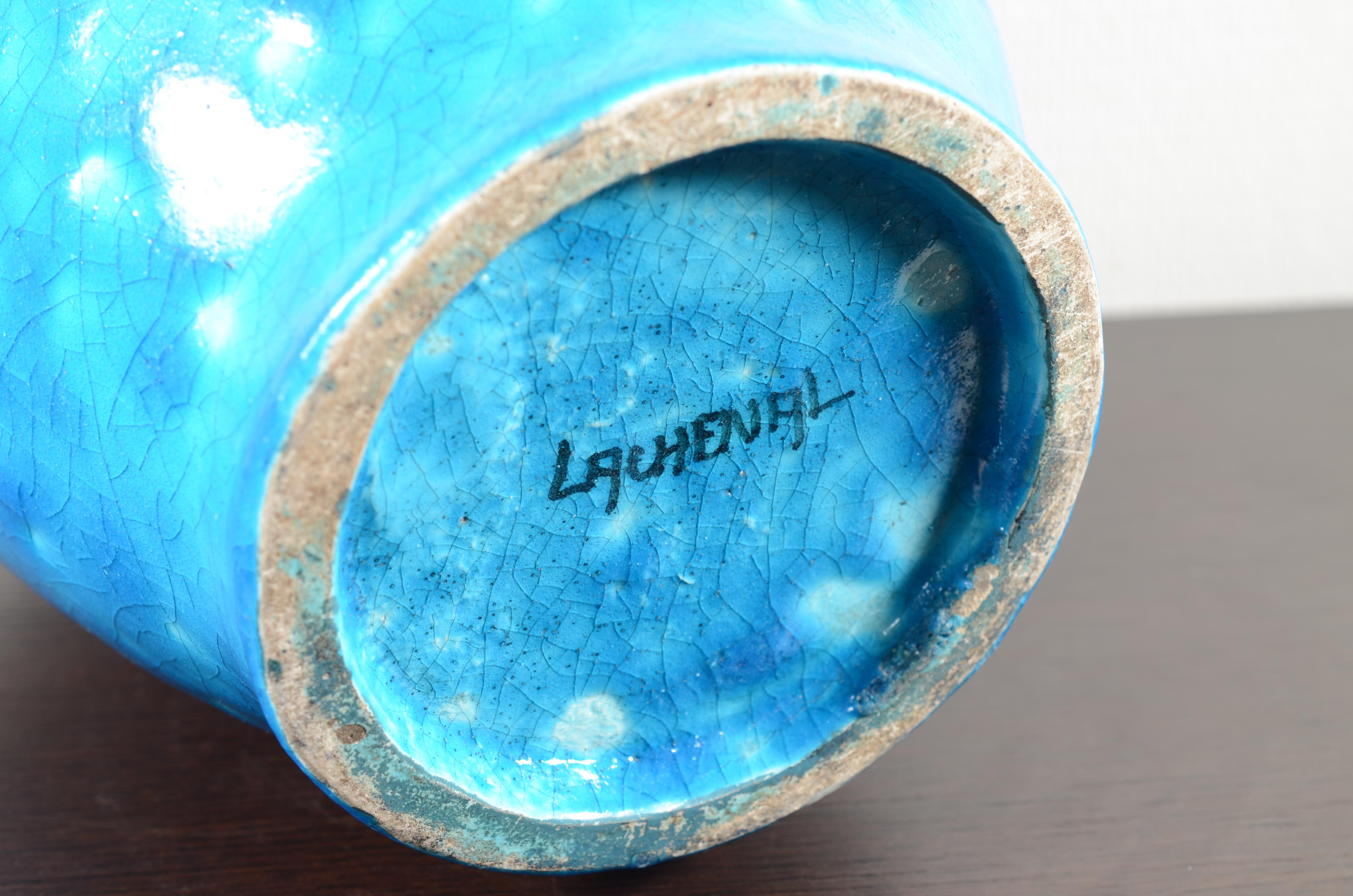 Raoul Lachenal Large Crackle Glaze Egyptian Blue French Baluster Ceramic Vase For Sale 12