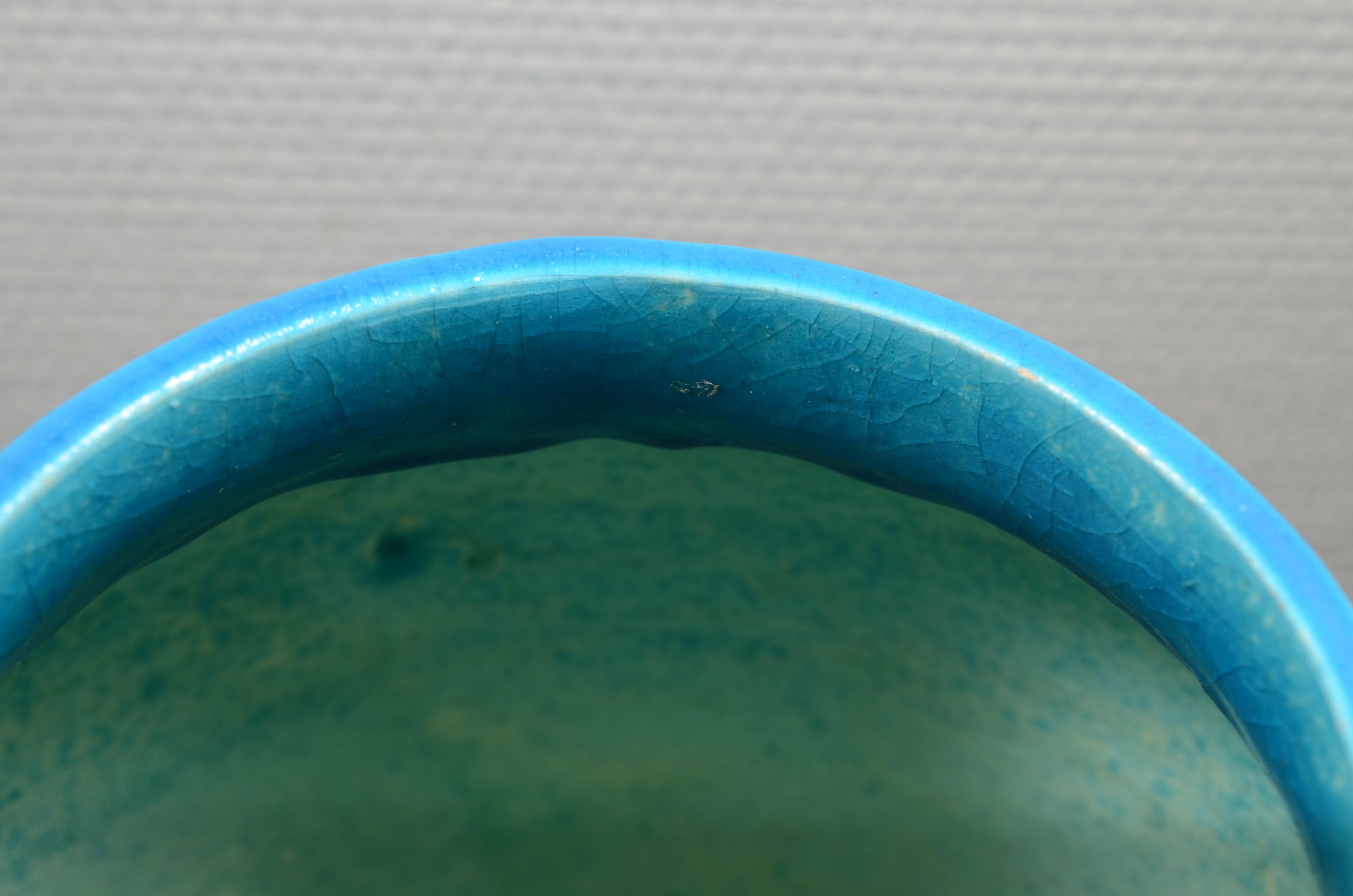 Raoul Lachenal Large Crackle Glaze Egyptian Blue French Baluster Ceramic Vase For Sale 14