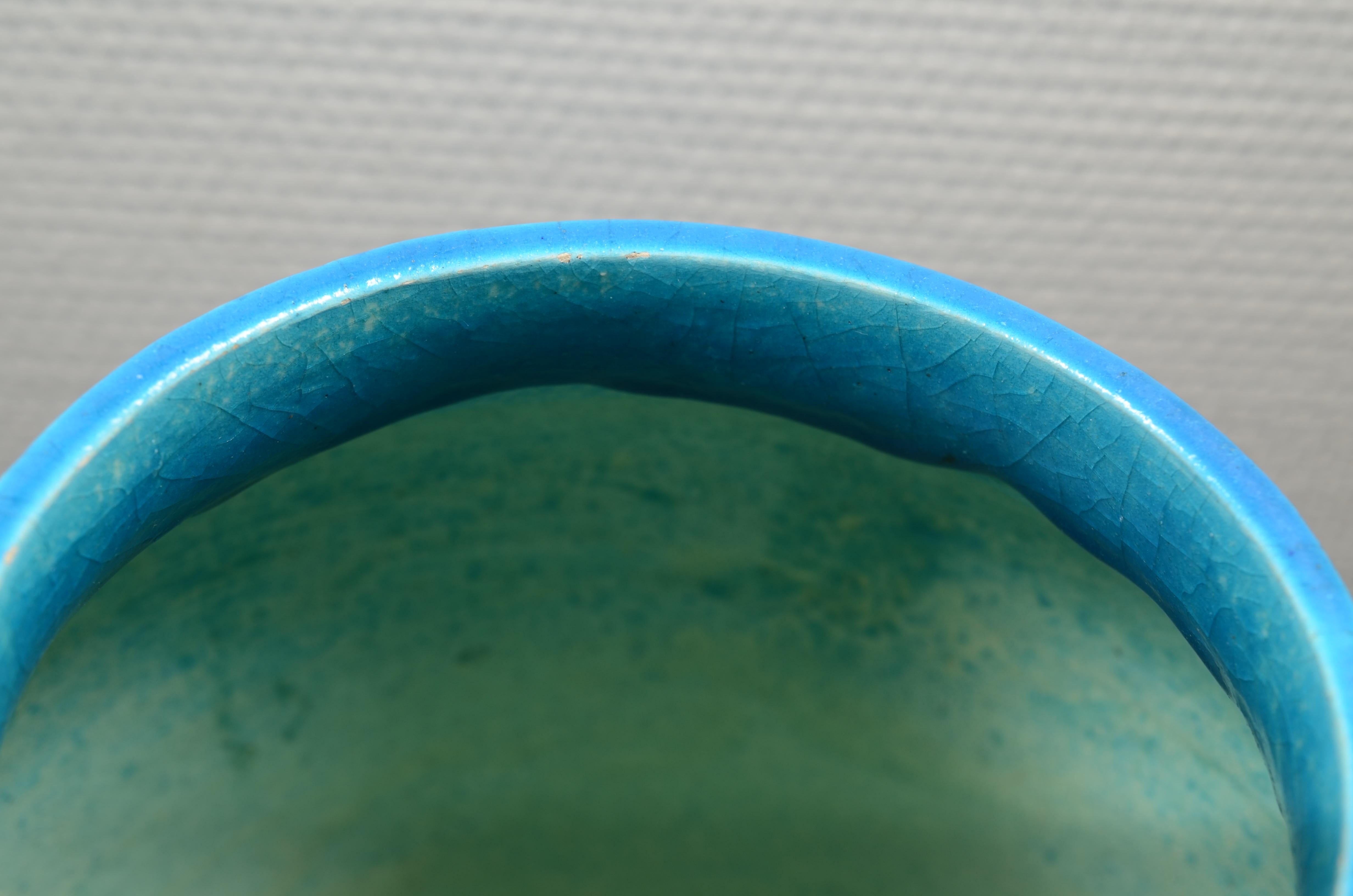 Raoul Lachenal Large Crackle Glaze Egyptian Blue French Baluster Ceramic Vase For Sale 15