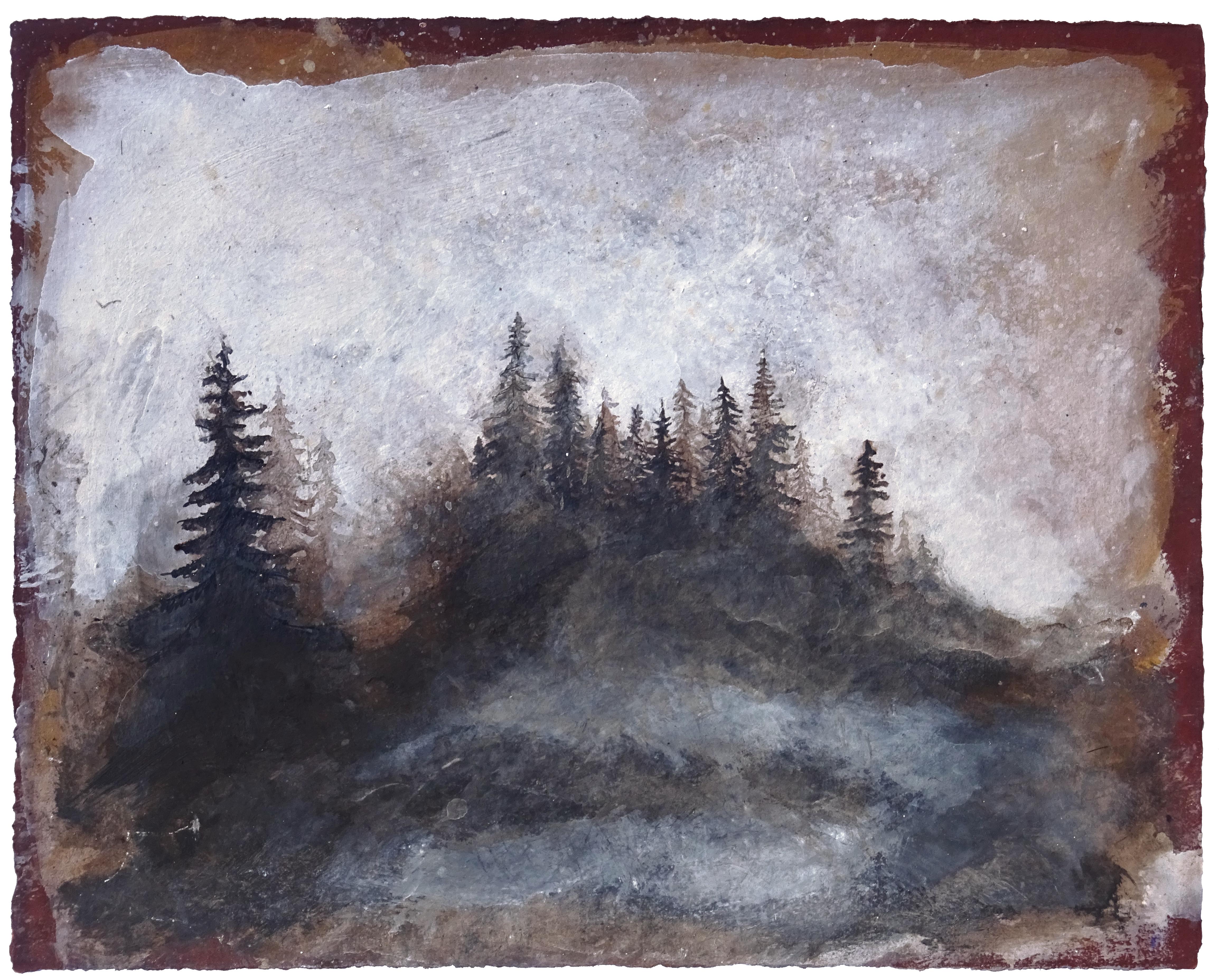 Frank Girard Landscape Art - "The Faraway Forest",  Pigments Watercolor Acrylic Paper Drawing 
