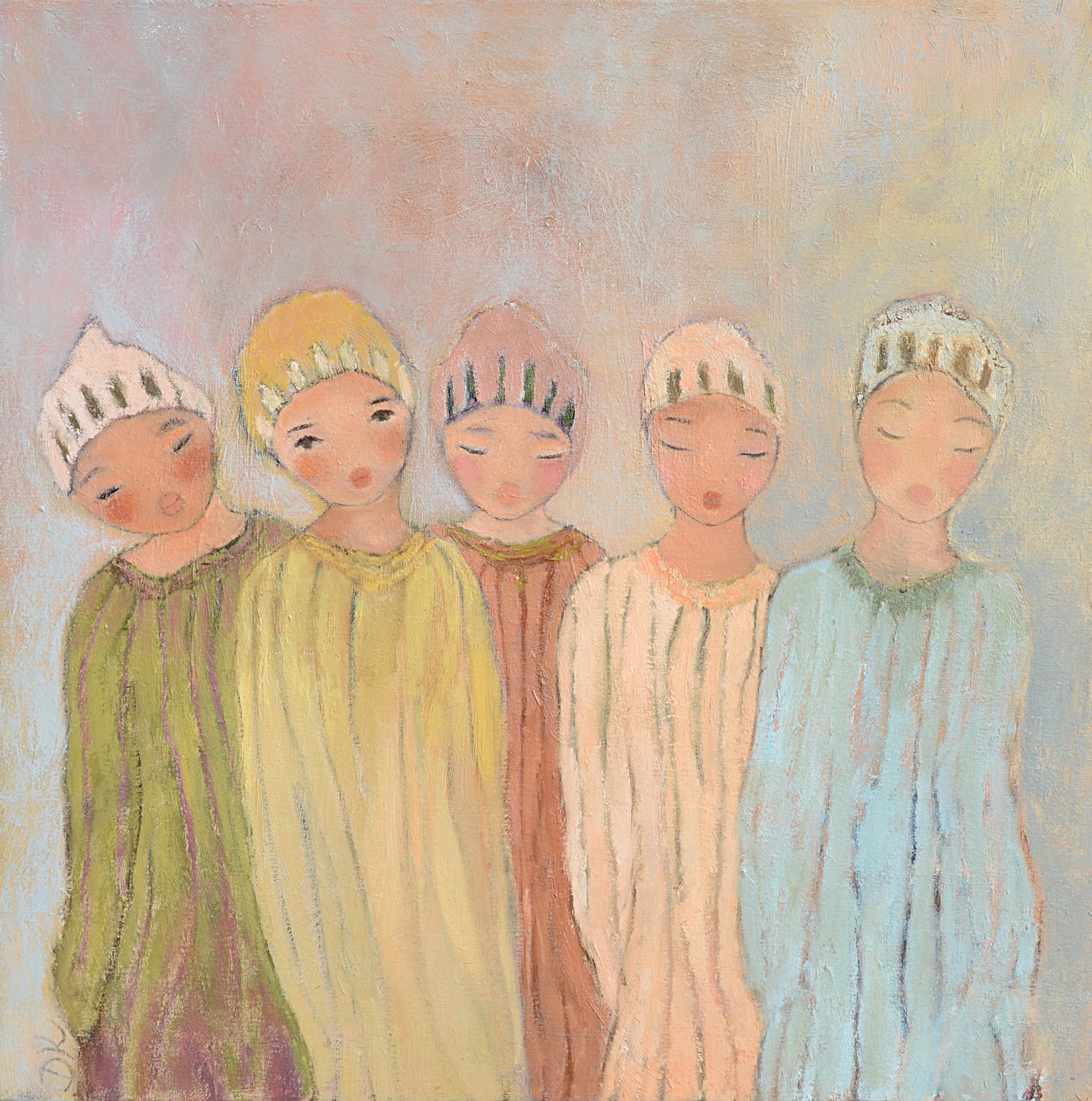 Dieses Kunstwerk zeigt fünf Kinder in traditioneller Kleidung (marokkanisch ?).  Vier von ihnen haben geschlossene Augen, nur eines hat offene Augen und schaut den Betrachter direkt an, was ein seltsames Gefühl der Kommunikation zwischen dem Bild