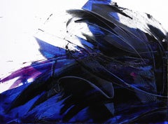 Deep Blue Wave with Purple Tints on White Abstract Oil Painting, Untitled