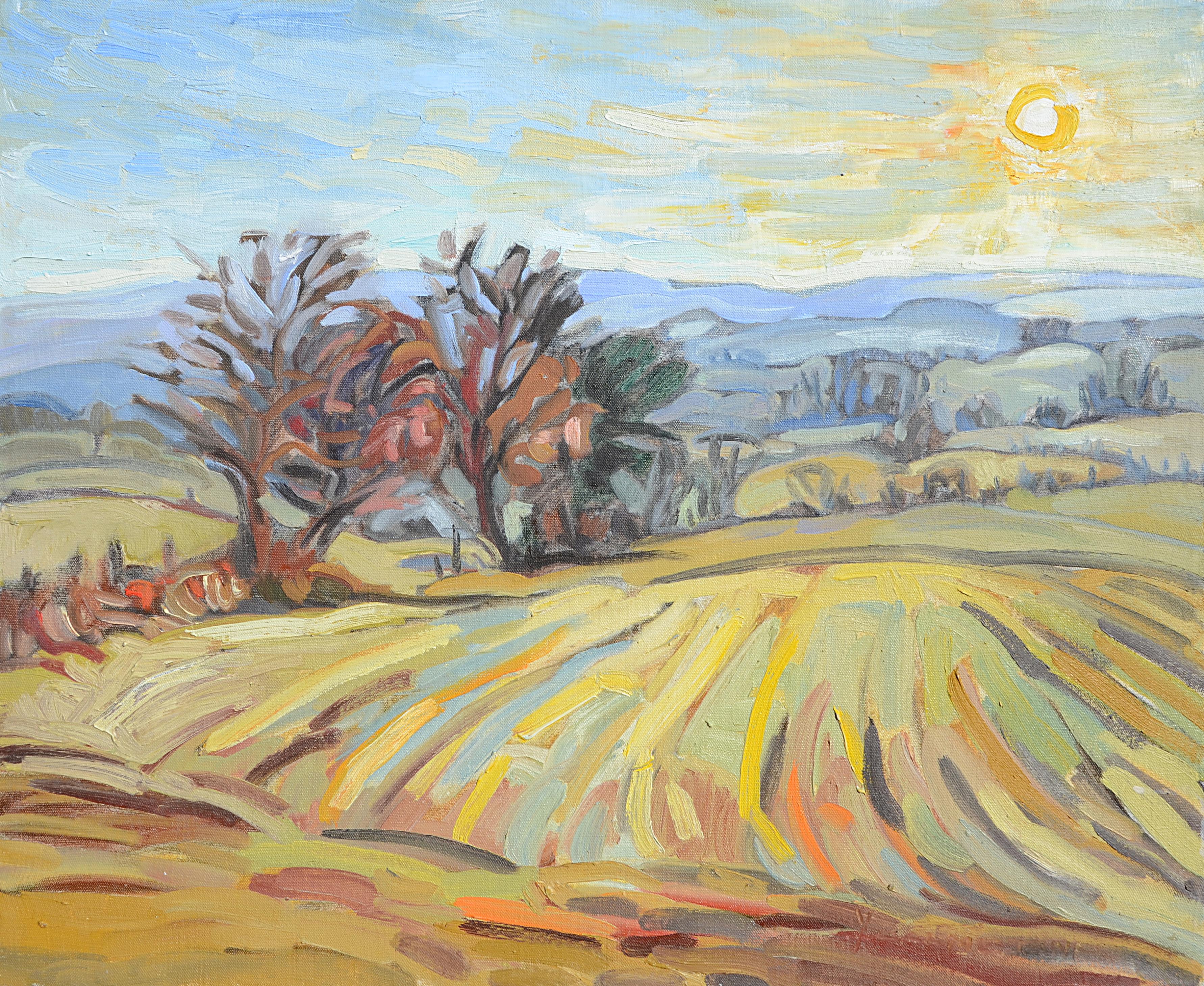 Yves Calméjane Landscape Painting - "Low Sun" ("Soleil bas"), Impressionist Landscape Oil Painting