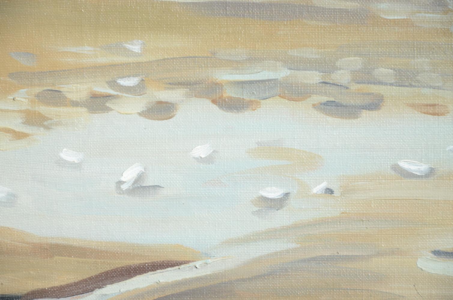 Impressionistisches Ölgemälde mit Meereslandschaft, „The Keeper of the Salt Desert“, „The Keeper of the Salt Desert“ (Grau), Figurative Painting, von Yves Calméjane