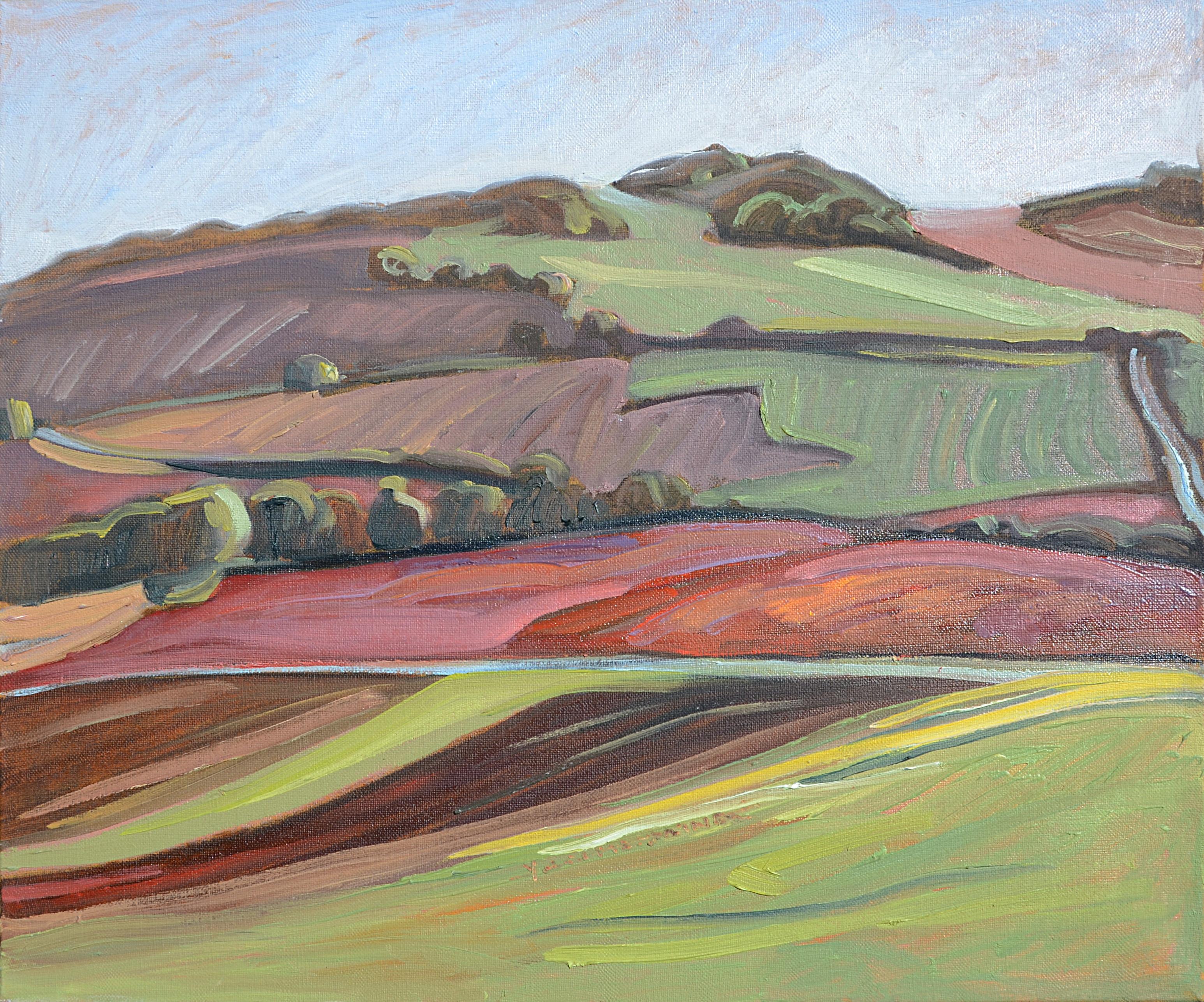Yves Calméjane Figurative Painting - "Puy d'Aoust", Impressionist Hilly Landscape Oil Painting