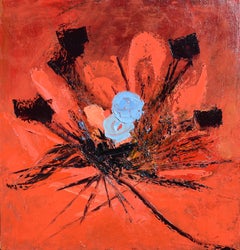 "Fantasy bouquet" ("Bouquet fantastique"), Red Black Blue Squared Oil Painting