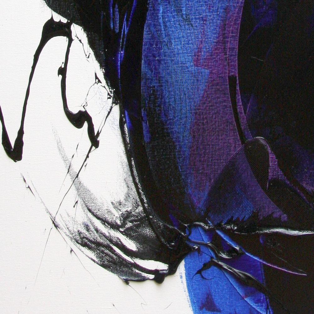 Großes abstraktes Ölgemälde mit rotem Ascending in Schwarz, Lila und Blau, ohne Titel (Violett), Abstract Painting, von Jean Soyer