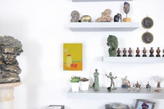 Yum ("Miam"), Milk Bottle and Red Apples on Orange Table and Yellow Background