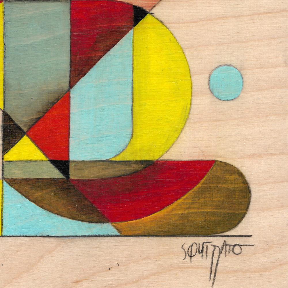 Gymno #1:: Bunte geometrische Abstraktion:: Acryl auf Birkenholz:: Gymno (Beige), Abstract Painting, von Antony Squizzato