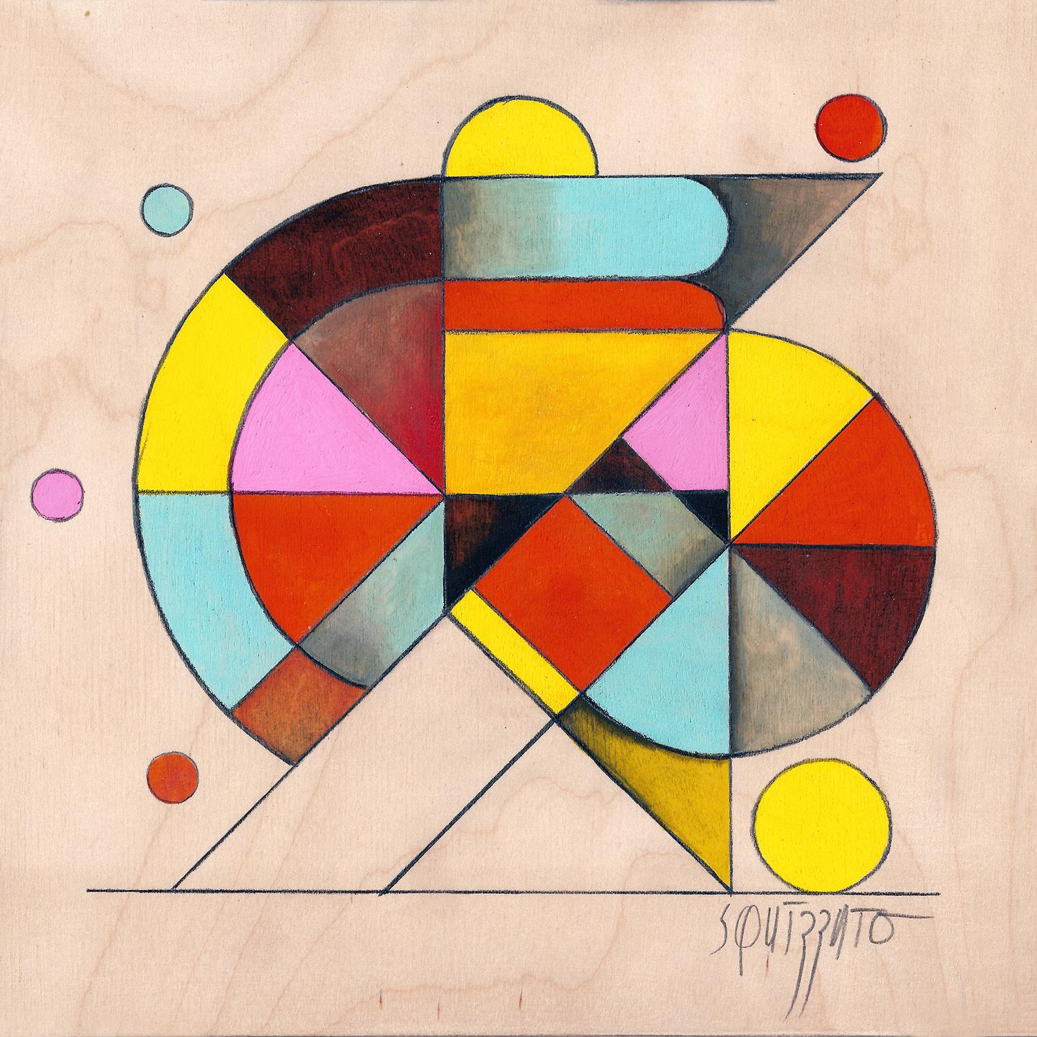 Antony Squizzato Abstract Painting - Gymno #2, Small Colorful Geometrical Abstraction, Acrylic on Birch Wood