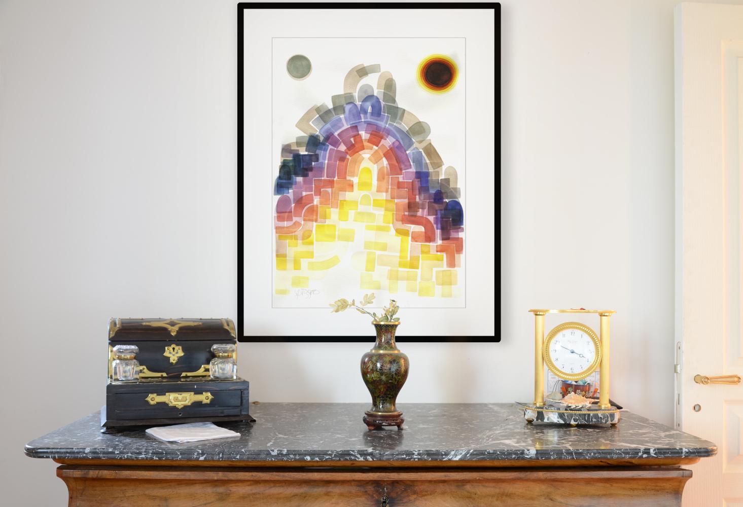 Flows, große regenbogenförmige Aquarelle und Tinte – Art von Antony Squizzato