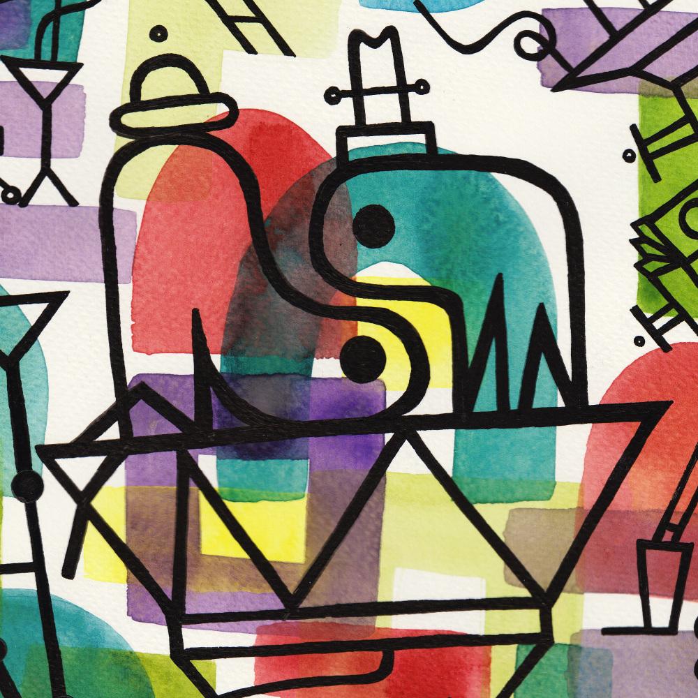 Playground von Herbie:: große Aquarelle und Tinte mit dem Jazzthema (Beige), Abstract Drawing, von Antony Squizzato