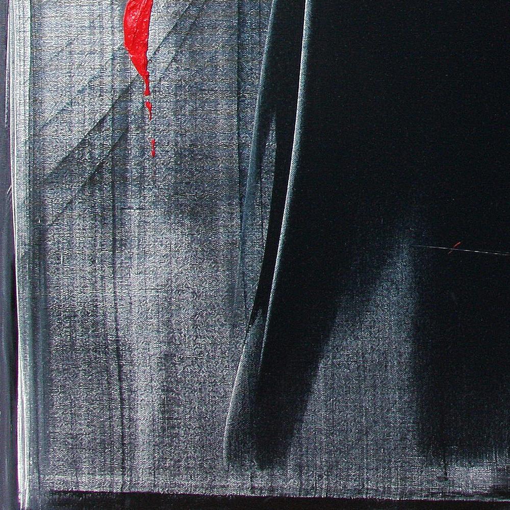 Abstraktes Ölgemälde mit roten Ideogrammen auf schwarzem und grauem Hintergrund, ohne Titel im Angebot 1