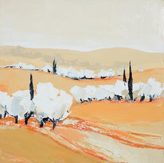 "Day Softness" ("Douceur du jour"), White Trees Landscape Squared Oil Painting