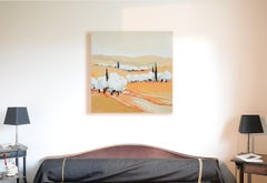 "Day Softness" ("Douceur du jour"), White Trees Landscape Squared Oil Painting