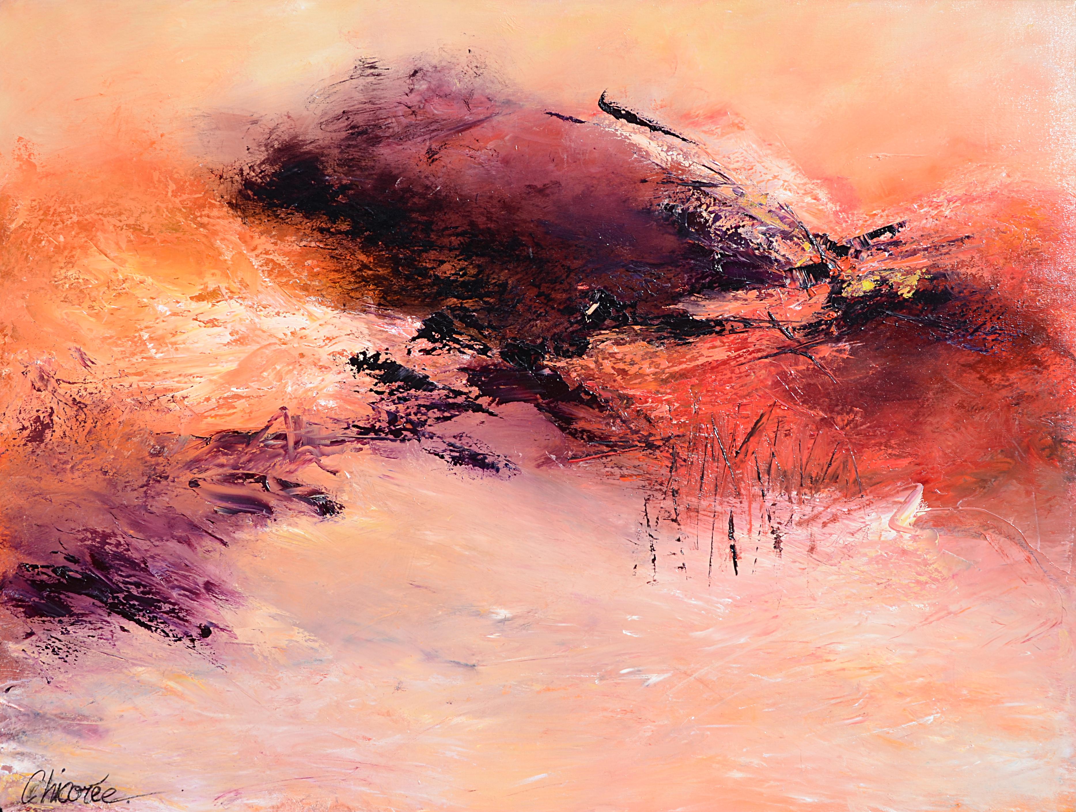 Chicorée Landscape Painting - "Mount Carmel", Large Abstract Landscape Oil Painting