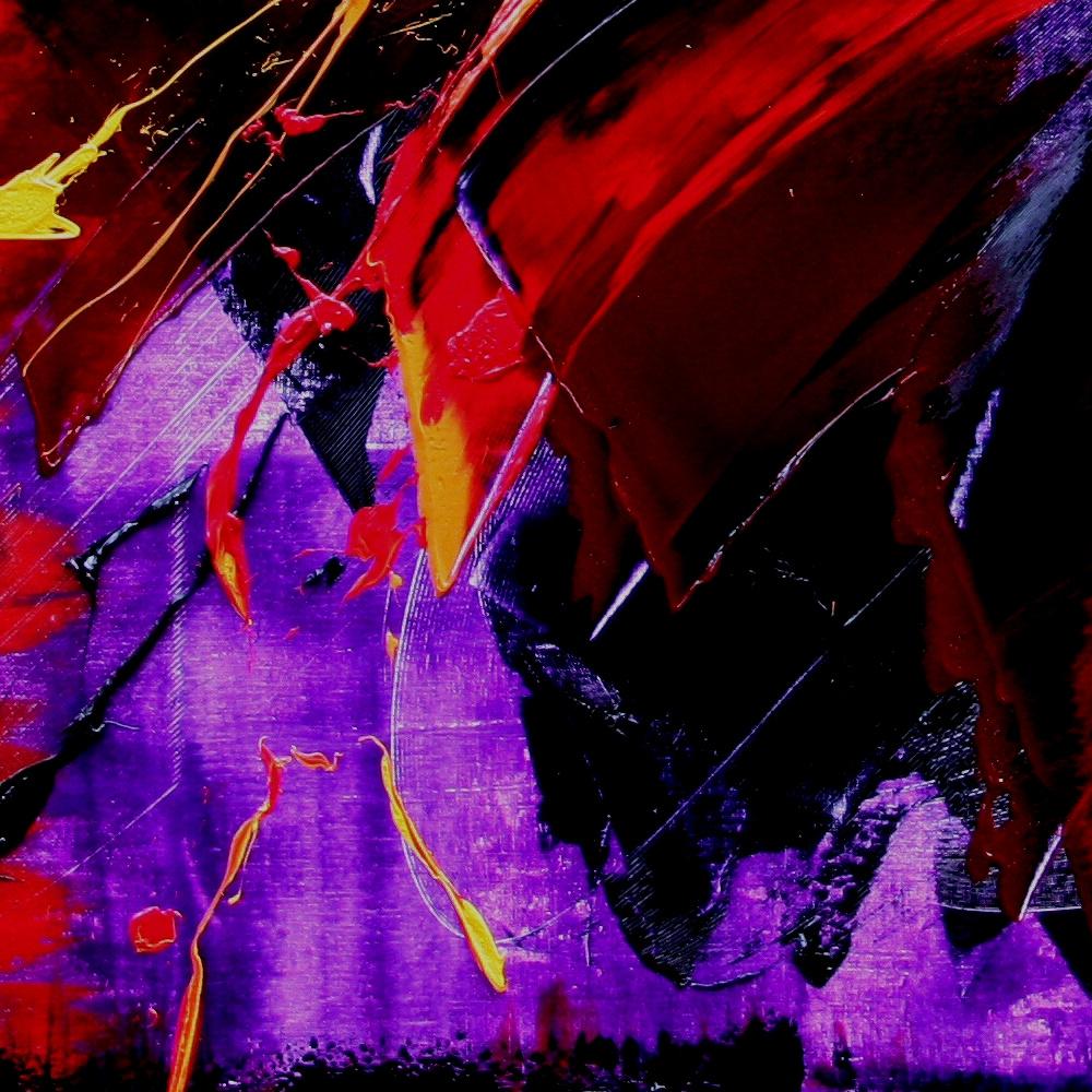 Yellow, Red and Purple on Dark Background Large Abstract Oil Painting, Untitled 2