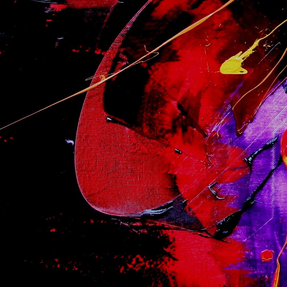 Yellow, Red and Purple on Dark Background Large Abstract Oil Painting, Untitled 4