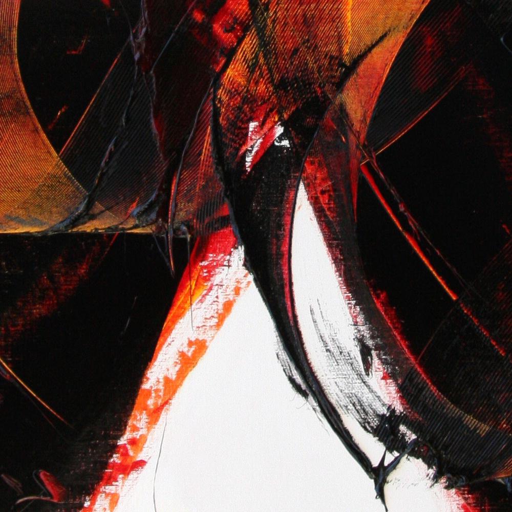 Schwarz-Rotes Ölgemälde, gemischt auf weißem Hintergrund, lyrische Abstraktion, ohne Titel – Painting von Jean Soyer