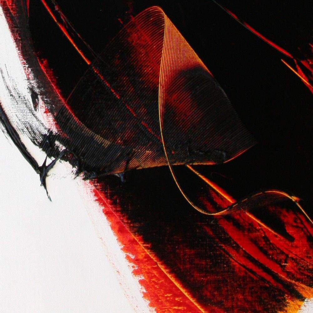 Schwarz-Rotes Ölgemälde, gemischt auf weißem Hintergrund, lyrische Abstraktion, ohne Titel 2