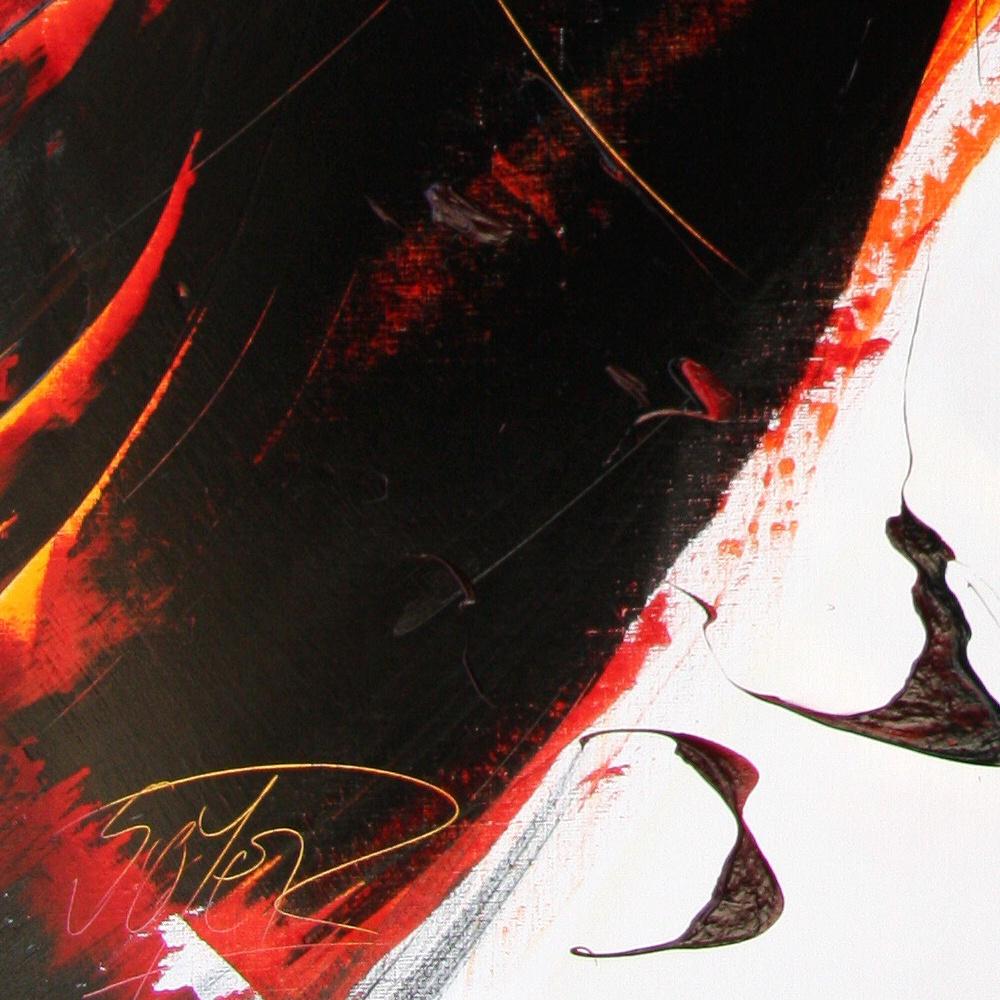 Schwarz-Rotes Ölgemälde, gemischt auf weißem Hintergrund, lyrische Abstraktion, ohne Titel 3